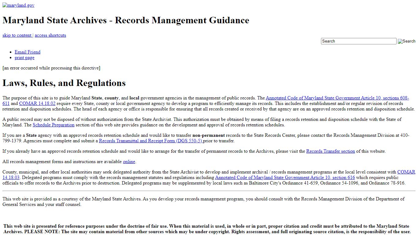 Records Management Guidance - Laws, Rules, and Regulations