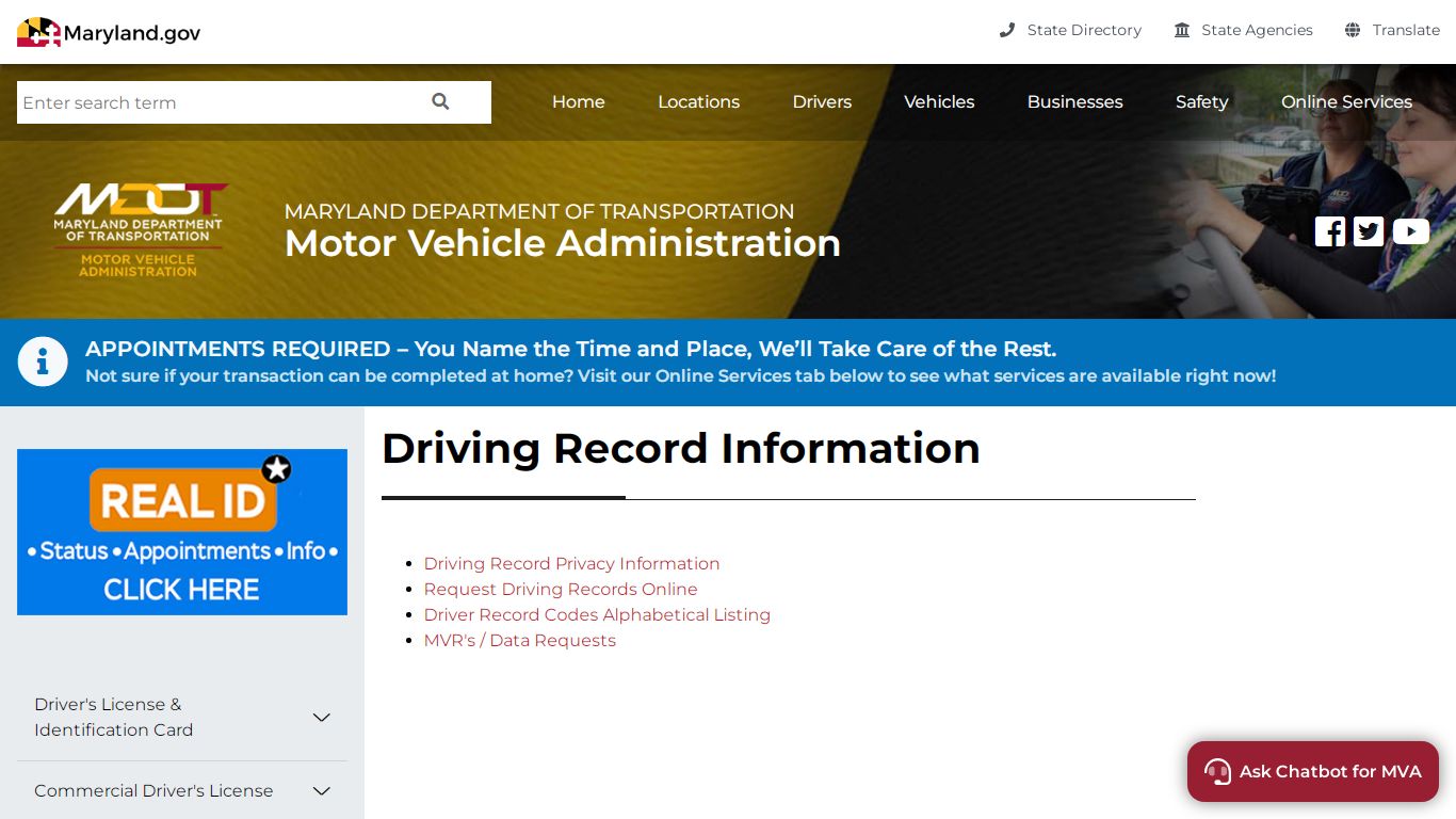 Driving Record Information - Pages - MVA