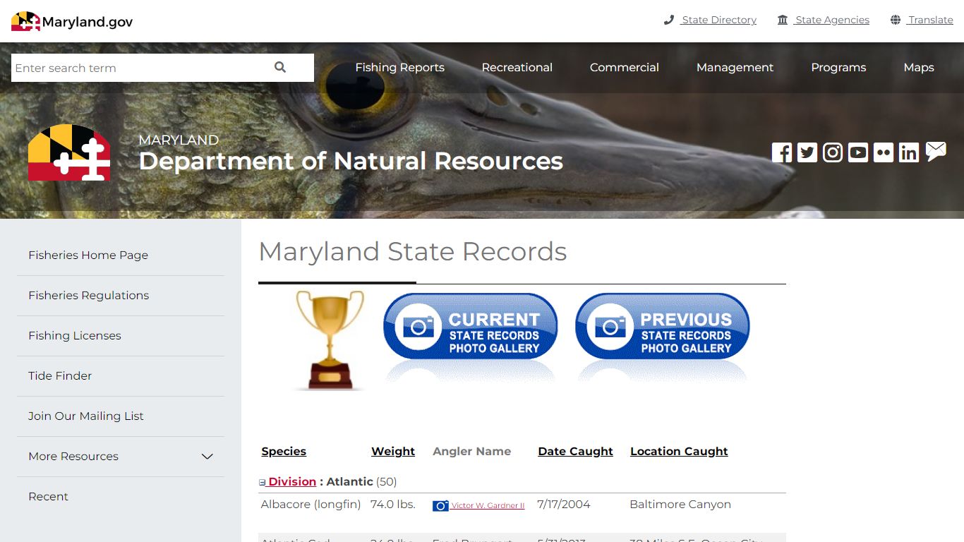 Maryland Fishing State Records